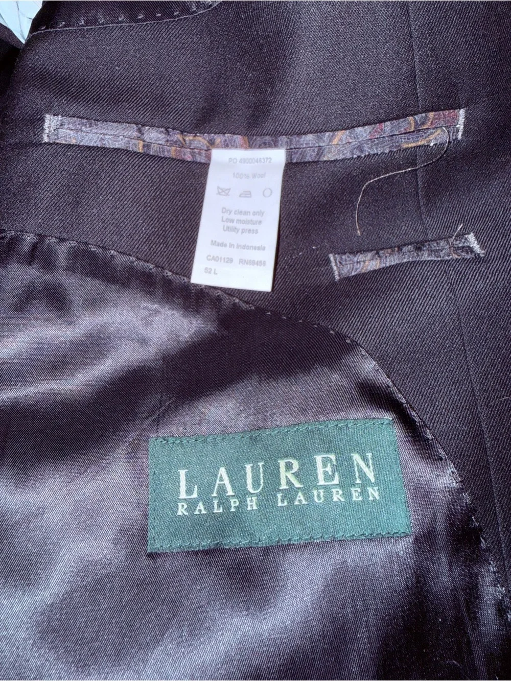 Lauren Ralph Lauren Men’s Blazer 52L 100% Wool Black Two Button Sport Coat